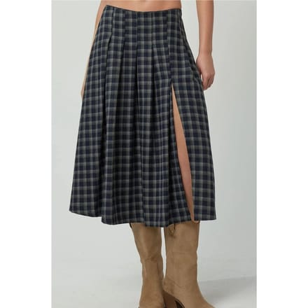 Hoge Taille Midi Rok met Slits in Ruitpatroon