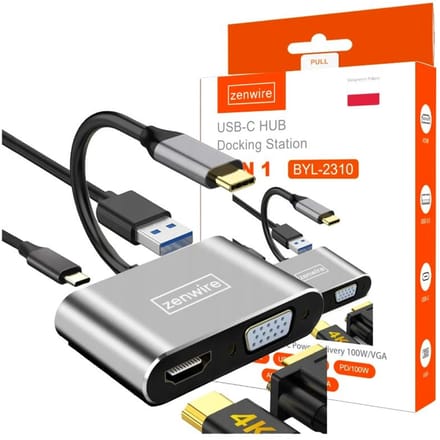 Zenwire BYL-2310 USB-C naar HDMI-adapter VGA 4K 4W1 netwerkhub voor professionals