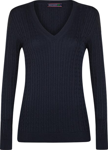 Felix Hardy V-Neck - V Trui - Kabeltrui - 100% Katoen Dames Navy - M