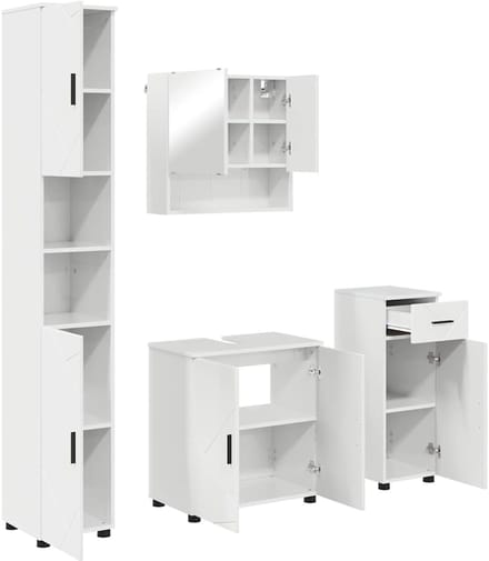 vidaXL - Badkamermeubel - Set - 4 - st - Hoogglans - wit - 61 - x - 35 - x - 64 - cm