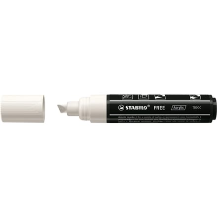 STABILO FREE - Acryl Marker - T800C - Schuine Punt - 4-10 mm - Wit - per stuk