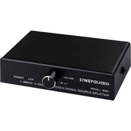 LYNEPAUAIO B064 1 in 4 uit Audiosignaalverdeler Stereosignaalbron Audiosplitter Verliesloos 3.5mm Interface zwart
