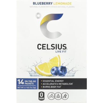 Celsius, Live Fit, Blueberry Lemonade, Draagbare 14-pack, 0,19 oz (5,48 gram) Elk