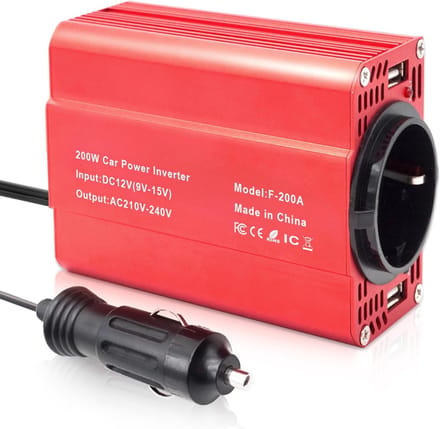 Omvormer 12v 230v Zuivere Sinus - Spanningsomvormer - 200W - Rood