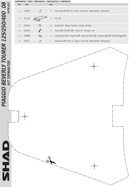 Support de top case Shad pour scooter Piaggio 400 Beverly Tourer V0TR18ST