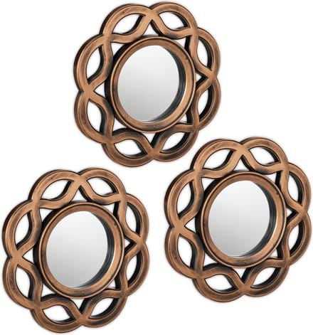 spiegel set van 3 - rond - Ø 25 cm - wandspiegel vintage - goud-zwart