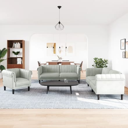 vidaXL - 3-delige - Loungeset - fluweel - lichtgrijs