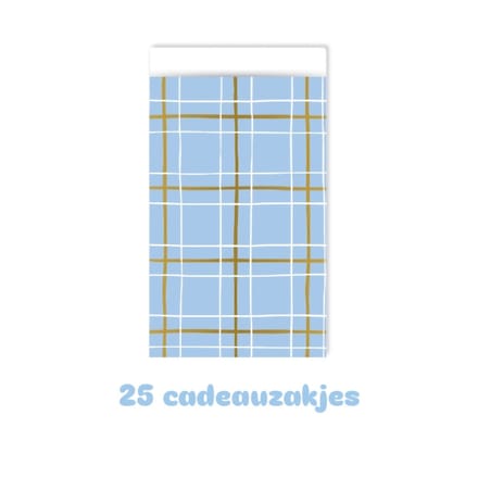 25x Cadeauzakje - blauw - ruit - 12x19cm -