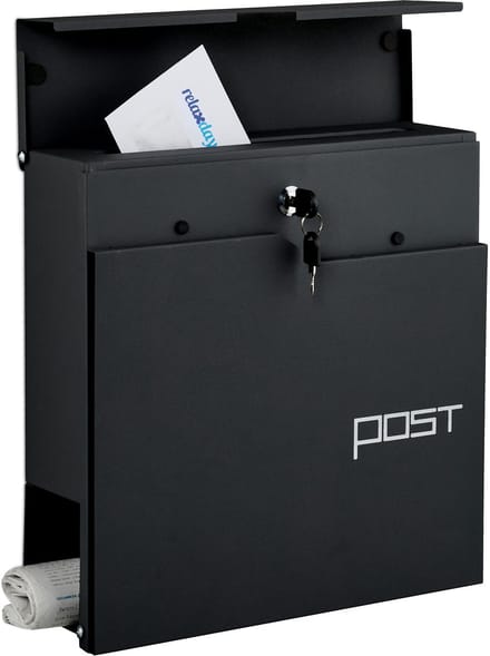 brievenbus met slot - 38 x 37 x 12 cm - krantenvak - metaal - zwart