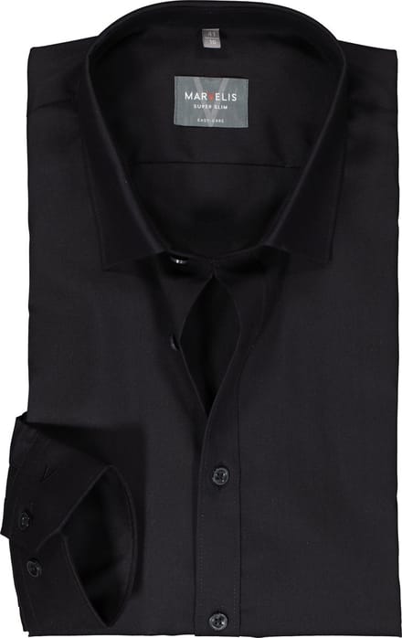 MARVELIS super slim fit overhemd - mouwlengte 7 - popeline - zwart - Strijkvriendelijk - Boordmaat: 40 (EU maat: M)
