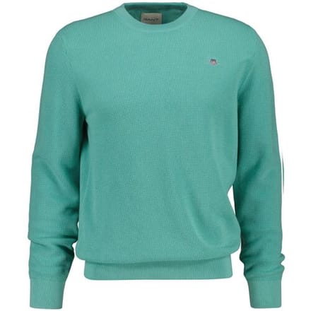 Gant Trui Solid Color Micro Textured Cotton Crew Neck Muted Turquoise / male