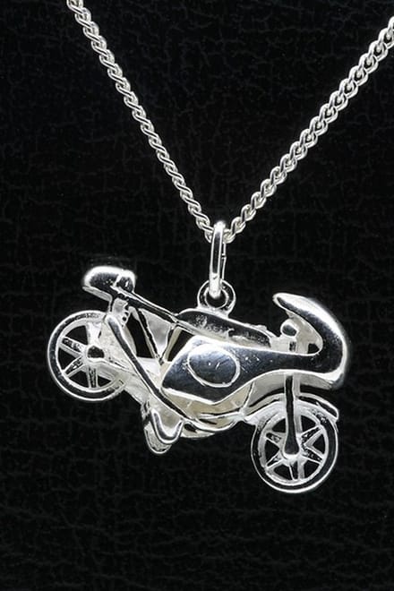 Zilveren Motor ketting hanger - met kuip