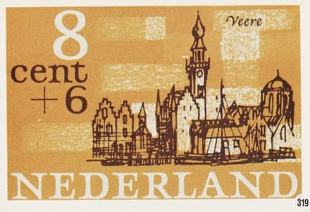 Briefkaart met afbeelding Veerre postzegel