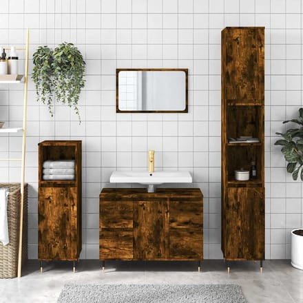 vidaXL - Badkamerkast - 80x33x60 - cm - bewerkt - hout - gerookt - eikenkleurig