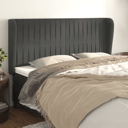 vidaXL - Hoofdbord - met - randen - 203x23x118/128 - cm - fluweel - donkergrijs