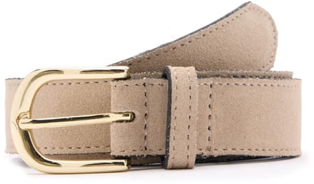 Manfield - Dames - Beige suède riem met gouden gespsluiting - Maat 105