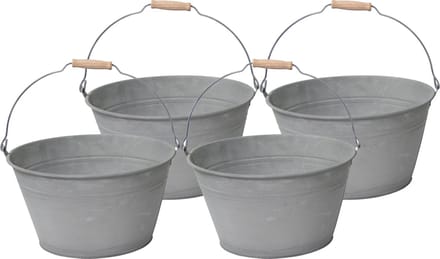 Mega Collections Emmer/plantenpot/bloempot - 1x - zink - grijs - D23 x H12 cm