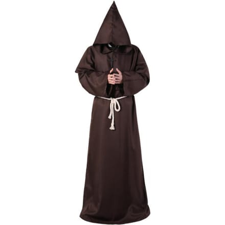 4 pièces/ensemble Halloween cape costume médiéval moine robe magicien Cosplay danse tissu cape avec drapé solide grand chapeau collier taille Ro S café
