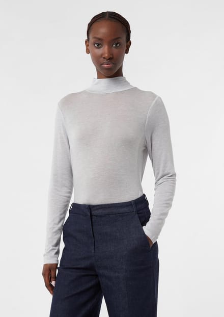 Dames T-shirt met lange mouwen van lyocell met hoge hals COMMA