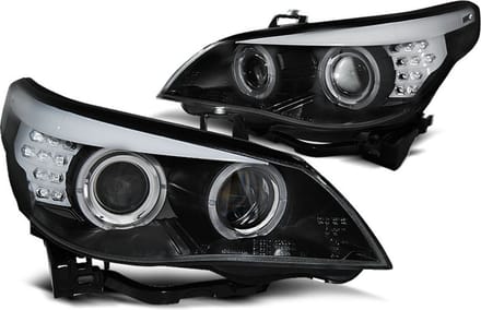 Koplampen Xenon D2S - voor BMW E60/E61 2003-2004 - LED angel eyes - zwart