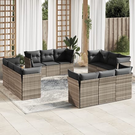 vidaXL - 12-delige - Loungeset - met - kussens - poly - rattan - lichtgrijs