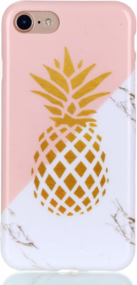 Peachy Gold Ananas Marmer Case geschikt voor iPhone 6 6s hoesje - Roze Wit Goud