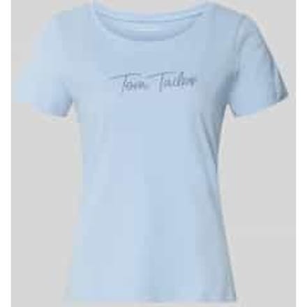 Tom Tailor - T-shirt met glitterlogo - Maat S - Kentucky Blue
