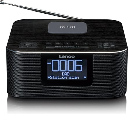 Lenco CR-650BK - DAB+/ FM Clock Radio with Bluetooth® and wireless charging black - DAB/DAB+/FM - Stereo - Black