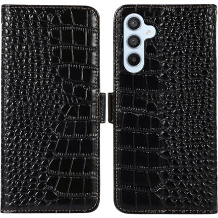 Mocaa Samsung Galaxy S25 / S24 Croco Book Case Leer Zwart