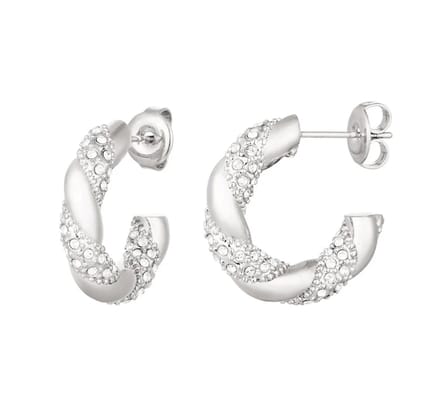 Oorbellen - Twist - RVS - Cadeau - Sparkle - Zilverkleurig