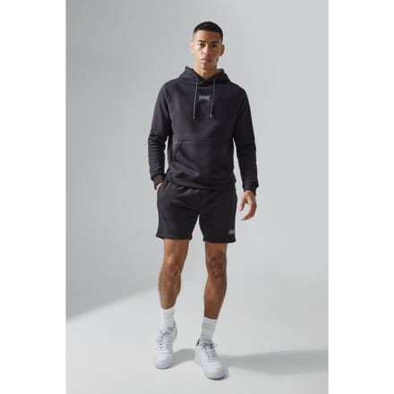 Regular Fit Man Active Gym Training Hoodie & Short Set | Black | Size Medium