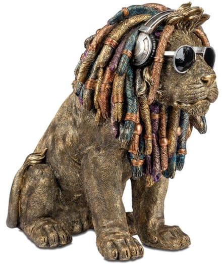 Leeuw - Rasta - Relax - Dreadlocks - Beeld - Polyresin - Goud - Formano - 33x28x15cm - Beeld - Decoratie - Cool!!