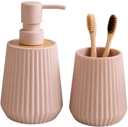 Tendance Badkameraccessoires set striped - roze - zeeppomp/tandenborstelhouder