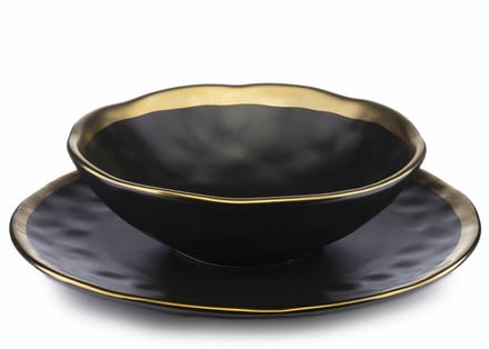 HowHomely LISSA - Bordjes - Zwart met Goud - Set van 8 - Keramisch