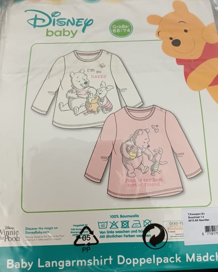 Disney poeh  2 shirts met lange mouw maat 68/74
