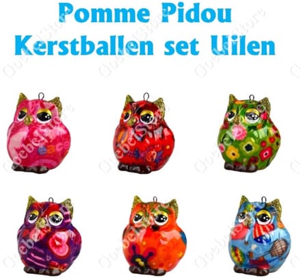 Pomme Pidou Kerstballen set Uilen (6 stuks)