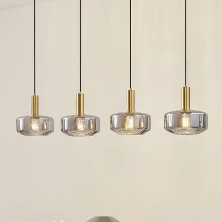 Lindby - hanglamp - 4lichts - Glas, ijzer - H: 11.8 cm - E27 - rookgrijs, messing