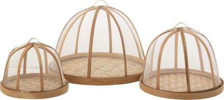 J-Line plateau + stolp - bamboe - naturel/wit - set van 3