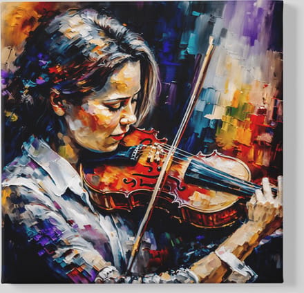 Canvas Schilderij - Vrouw speelt viool - Vierkant - Wanddecoratie - 100x100x2 cm
