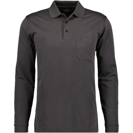 Ragman Softknit Polo Longsleeve Uni Breast Pocket Antraciet / male