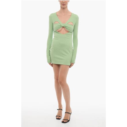 Mini-jurk met lange mouwen en uitsparingen in groen