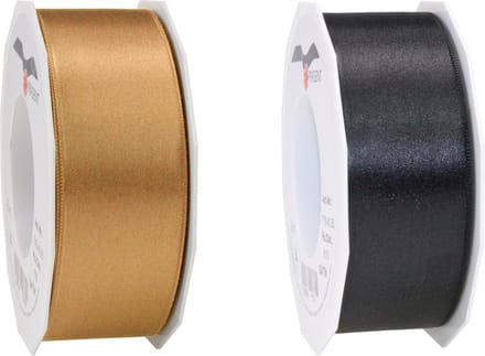 Glorex hobby - Satijn cadeau sierlint zwart en brons 25 meter x 0.4 cm