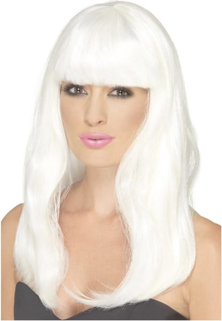 Lange Witte Pruik Met Glow In The Dark Effect - Carnavalspruik