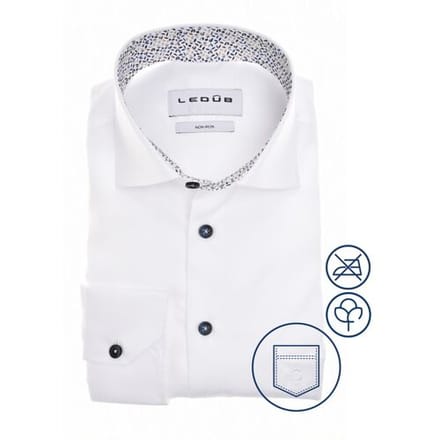 Ledûb Overhemd Uni Color Pure Cotton Non-Iron Wit-Bruin / male