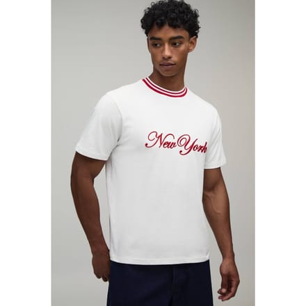Regular Fit New York Hi-Build Embroidered T-Shirt | Ecru | Size Medium