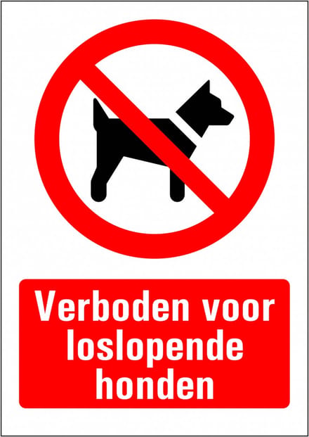 Verboden voor loslopende honden sticker 210 x 297 mm