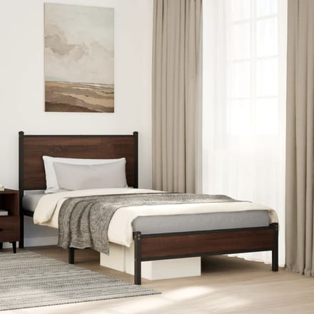 vidaXL - Bedframe - zonder - matras - metaal - bruin - eikenkleurig - 107x203 - cm