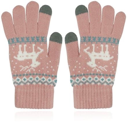 LGT JWLS Winterse Dameshandschoenen - Roze Wit met Rendier