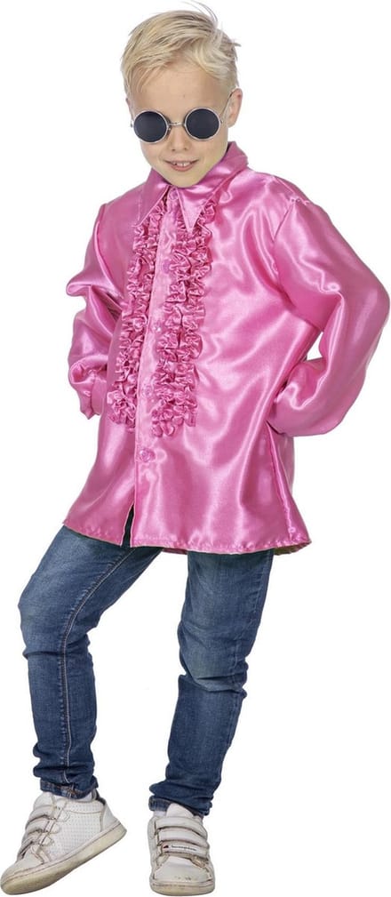 Roze Ruchesblouse Satijn Foute Disco Kind