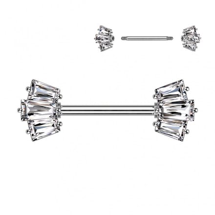 Tepelpiercing PVD 5 Baguette prong-set crown ends 1.6x14 - zilver - LMPiercings